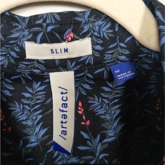 ARTEFACT Stockholm Stretch Poplin Shirt in Black Floral Print Men's Slim Medium - Picture 4 of 6